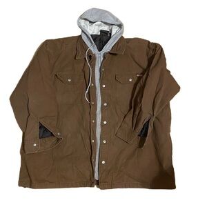 Vintage Dickies Quilt Lined Fleece Hooded Work Jacket 2XL Tan Brown Gray Coat